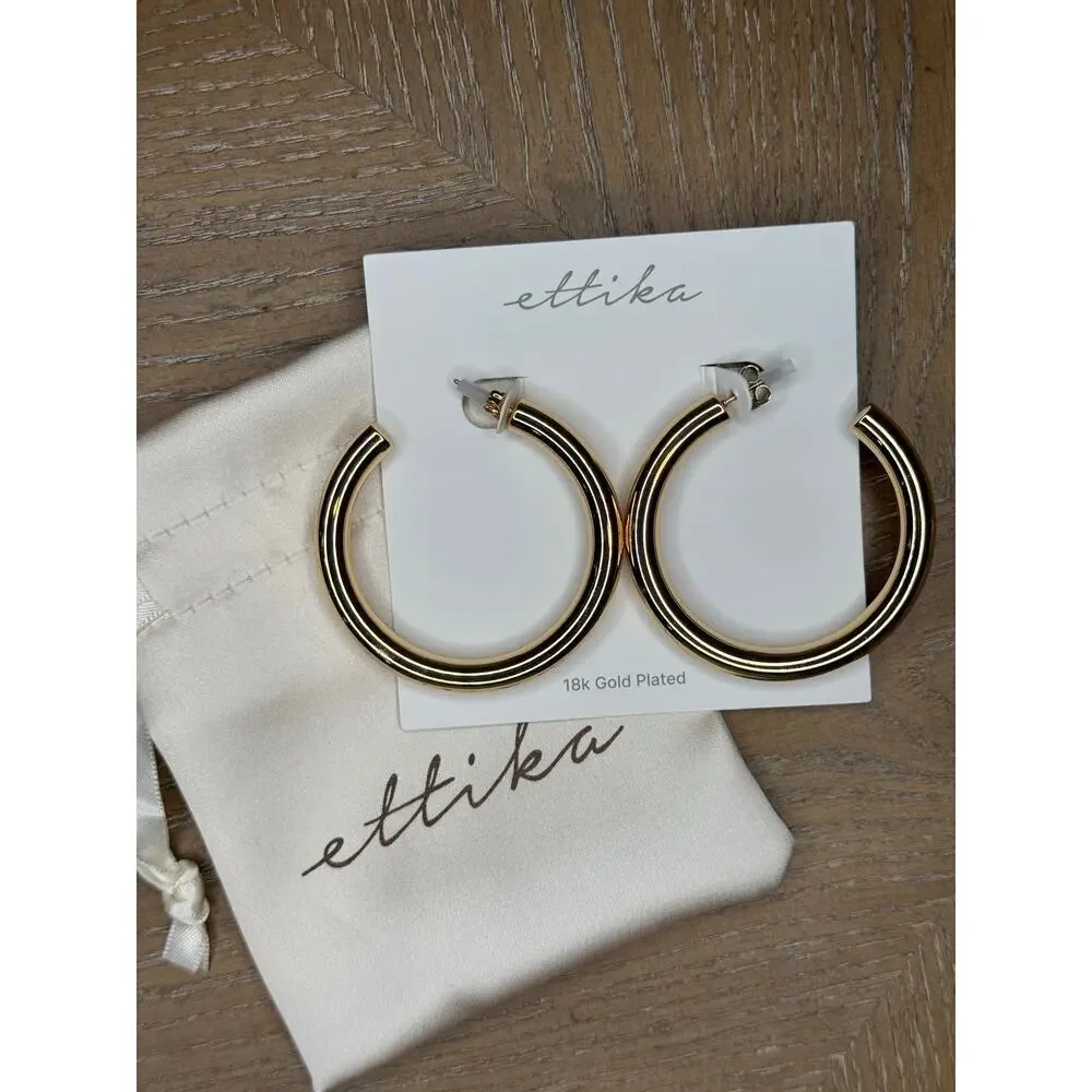 Ettika 18k Gold Plated Large Hoop Earrings Designer LA Statement Hoops